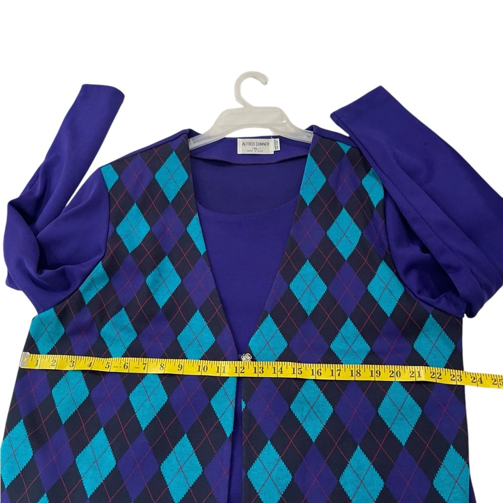 Alfred Dunner Women’s Sweater Purple Long-Sleeve Argyle Size XL Layered-Look Top - Picture 6 of 8
